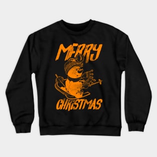 Skiing Snowman - Merry Christmas - Orange Crewneck Sweatshirt